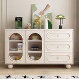 Contemporary Scandinavian Rectangular Sideboard with 1 Cabinet and 3 Drawers, Sintered Stone Surface, Fluted Glass Accents, MDF/Particle Board, Living Room