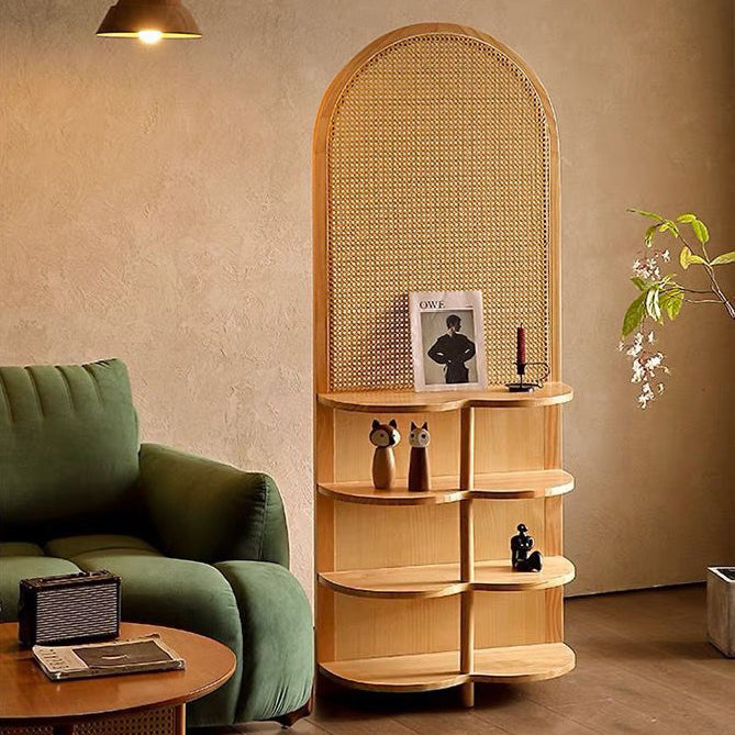 Traditional Chinese Rectangular Room Divider in Rubberwood Solid Wood with Plastic Panels and Storage Shelf – 2- or 4-Tier, for Living Room