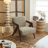 Traditional French-Style Rectangular Accent Chair in Cotton-Linen Fabric with Solid Wood Frame, Backrest and Armrests for Living Room