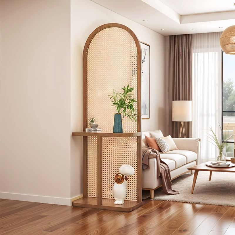 Traditional Chinese Rectangular Room Divider in Rubberwood Solid Wood with Plastic Panels and Storage Shelf – 2- or 4-Tier, for Living Room