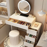 Modern Minimalist Rectangular Cat's Paw Leather Solid Wood Makeup Vanity with 5 Drawers for Bedroom