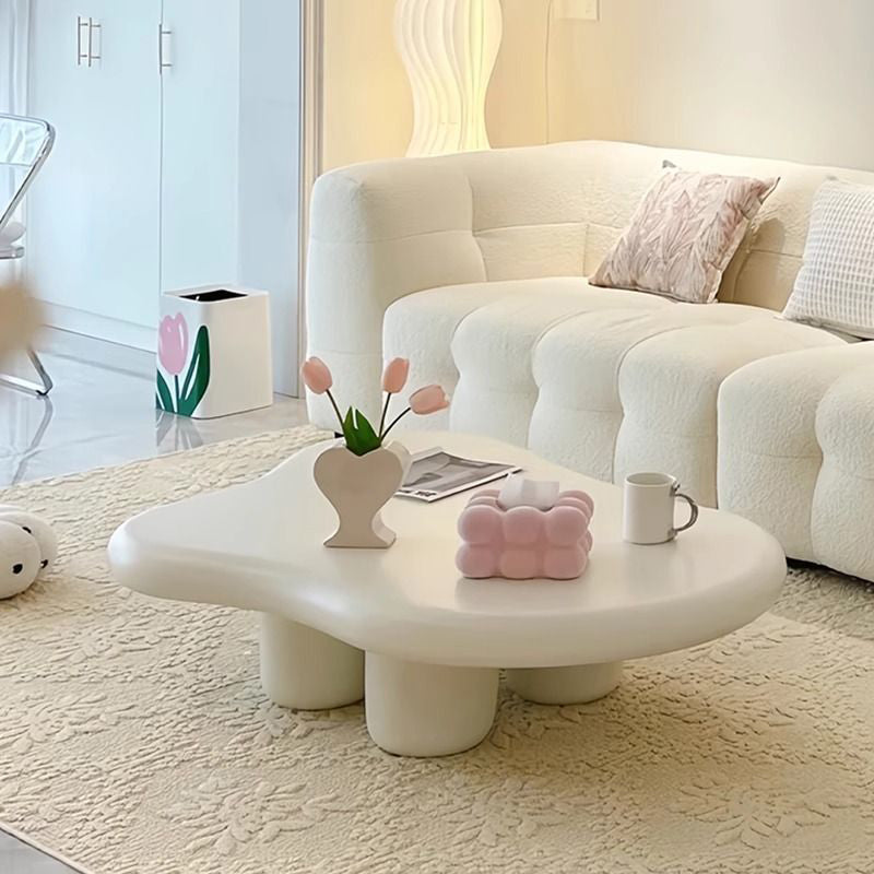 Cloud-Shaped Modern Minimalist Coffee Table with MDF Top and Carbon Steel Frame, 1-Tier, Living Room
