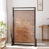 Traditional Chinese Rectangular Reed Room Divider in Solid Pine Wood for Living Room