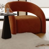 Luxurious Modern Curved Square Leather and Lambswool Fabric Wood Accent Chair with Backrest and Armrests for Living Room