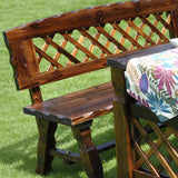 Contemporary Retro Fir Rectangular Outdoor Coffee Table & Chair Set with Lattice Design for Patio