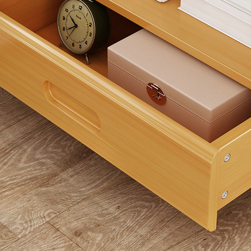 Traditional Japanese-Style Square Bamboo MDF Nightstand with 1/3 Drawer for Bedroom
