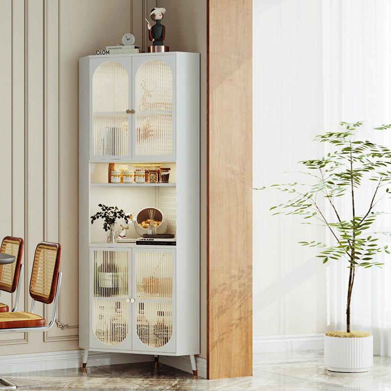 Contemporary Scandinavian Triangular Corner Cabinet with Cold-Rolled Steel Frame and Tempered Glass – 2 Cabinets, 2-Tier, for Living Room