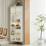 Contemporary Scandinavian Triangular Corner Cabinet with Cold-Rolled Steel Frame and Tempered Glass – 2 Cabinets, 2-Tier, for Living Room