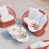 Contemporary Boho Waterproof Woven Rattan Rope Outdoor Coffee Table & Chair Set with Aluminum Alloy Slab – Round and Elliptical Patio Furniture
