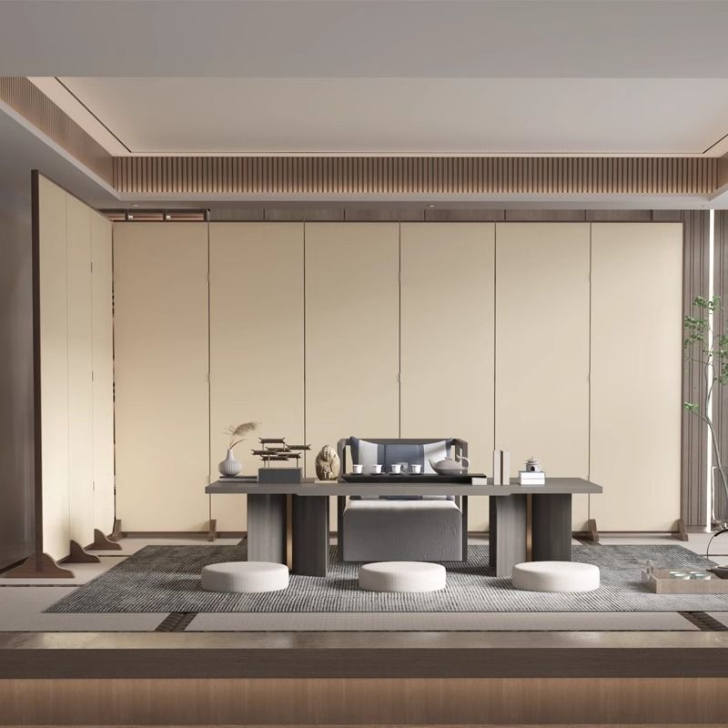 Traditional Chinese-Style Rectangular Fir Wood Room Divider - Solid Wood, Plywood, and Cotton Canvas for Living Room