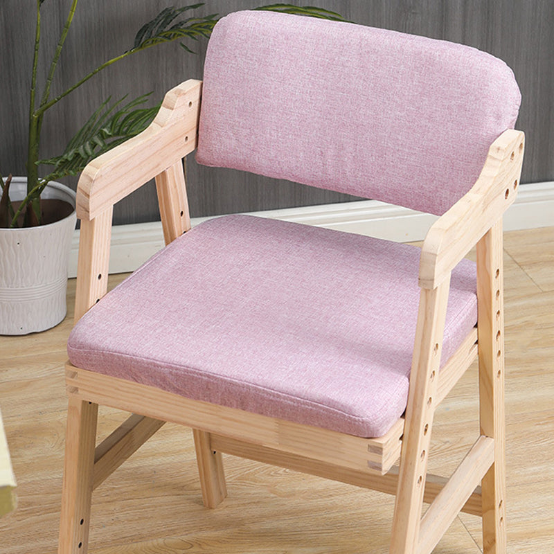Modern Minimalist Adjustable Kids Chair in Solid Pine Wood with Cotton-Linen Upholstery and Foam Cushion for Bedroom