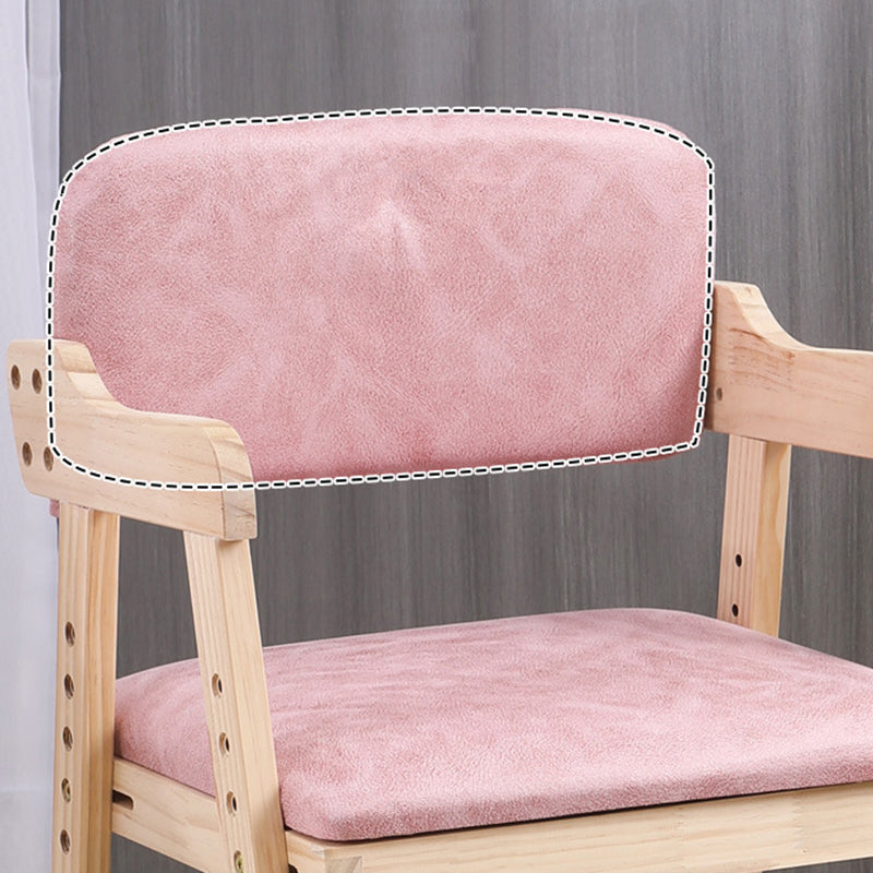 Modern Minimalist Adjustable Kids Chair in Solid Pine Wood with Cotton-Linen Upholstery and Foam Cushion for Bedroom