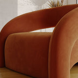 Luxurious Modern Curved Square Leather and Lambswool Fabric Wood Accent Chair with Backrest and Armrests for Living Room