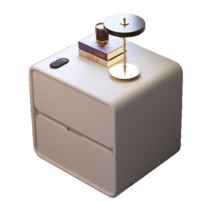 Modern Minimalist Rectangular Nightstand with 2 Drawers - MDF with Cat-Scratch-Resistant Leather Surface and Solid Wood Accents for Bedroom