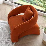 Luxurious Modern Curved Square Leather and Lambswool Fabric Wood Accent Chair with Backrest and Armrests for Living Room