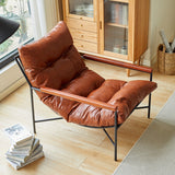 Modern Mid-Century Rectangular PU Leather Recliner Chair with Carbon Steel Frame, Rubberwood & Solid Wood Accents, PP Cotton Backrest for Living Room