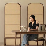 Traditional Chinese-Style Rubberwood Solid Wood Room Divider with PE Rattan Accents and 3-Tier Storage Shelf for Living Room