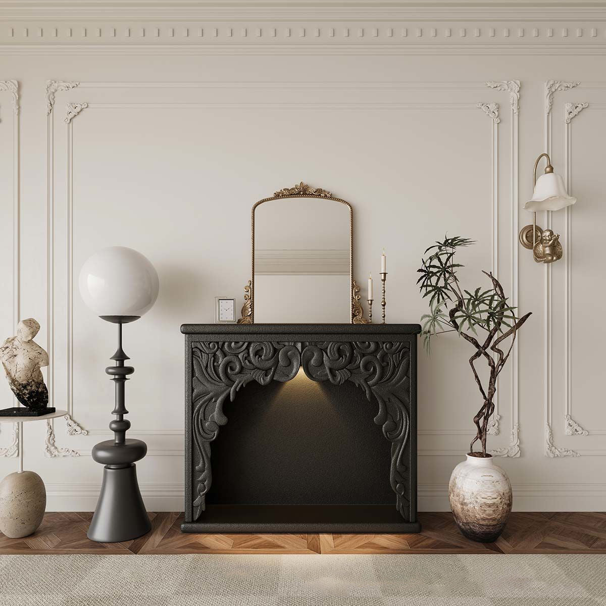 Traditional French-Style Square MDF Mantel Console Table for Living Room