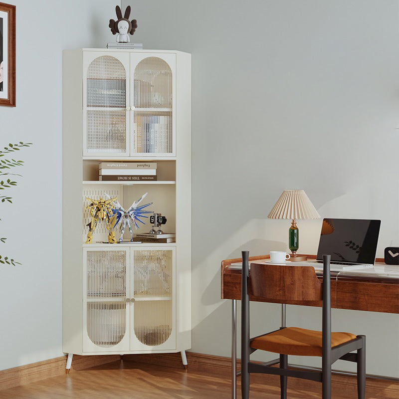 Contemporary Scandinavian Triangular Corner Cabinet with Cold-Rolled Steel Frame and Tempered Glass – 2 Cabinets, 2-Tier, for Living Room