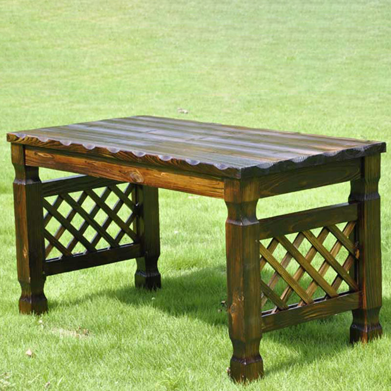 Contemporary Retro Fir Rectangular Outdoor Coffee Table & Chair Set with Lattice Design for Patio