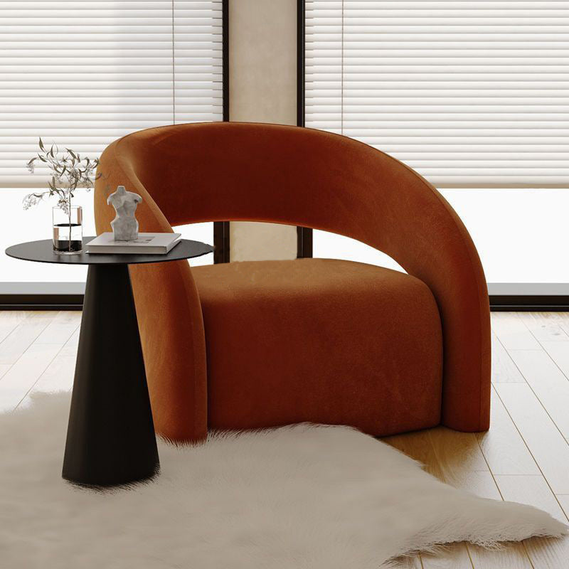 Luxurious Modern Curved Square Leather and Lambswool Fabric Wood Accent Chair with Backrest and Armrests for Living Room