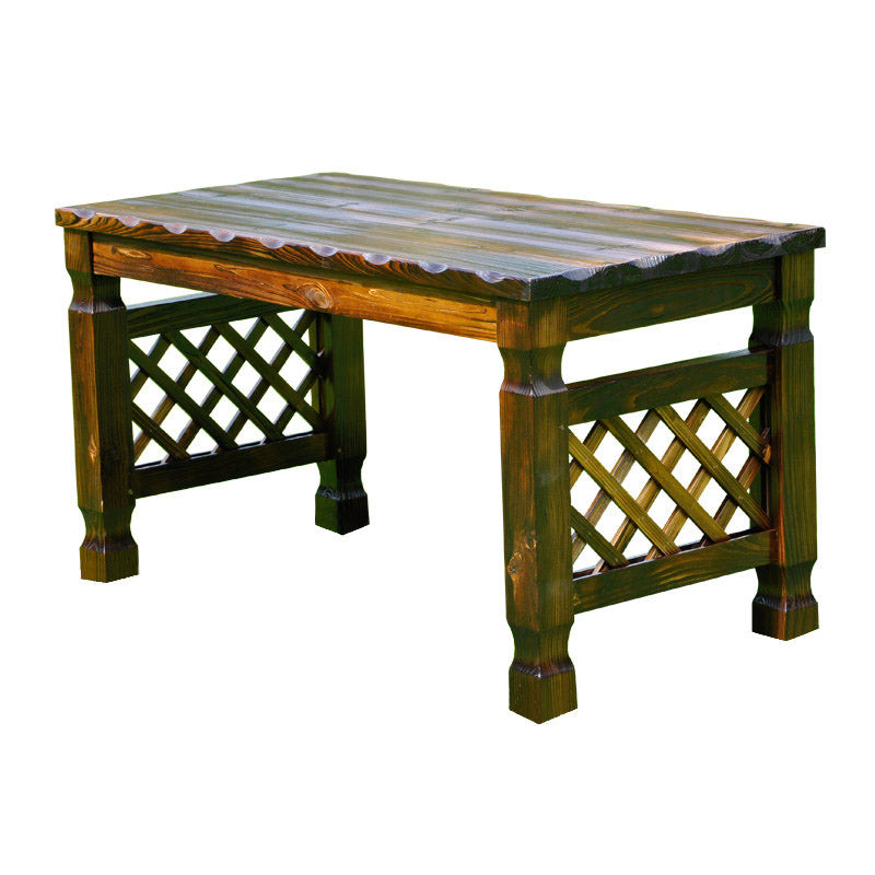 Contemporary Retro Fir Rectangular Outdoor Coffee Table & Chair Set with Lattice Design for Patio
