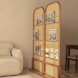 Traditional Chinese-Style Rubberwood Solid Wood Room Divider with PE Rattan Accents and 3-Tier Storage Shelf for Living Room