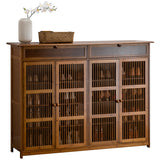 Traditional Rustic Rectangular Bamboo MDF Shoe Storage Cabinet – 2-Cabinet Entryway Organizer