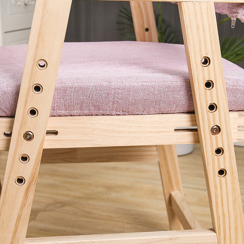 Modern Minimalist Adjustable Kids Chair in Solid Pine Wood with Cotton-Linen Upholstery and Foam Cushion for Bedroom