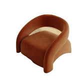 Luxurious Modern Curved Square Leather and Lambswool Fabric Wood Accent Chair with Backrest and Armrests for Living Room