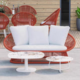 Contemporary Boho Waterproof Woven Rattan Rope Outdoor Coffee Table & Chair Set with Aluminum Alloy Slab – Round and Elliptical Patio Furniture