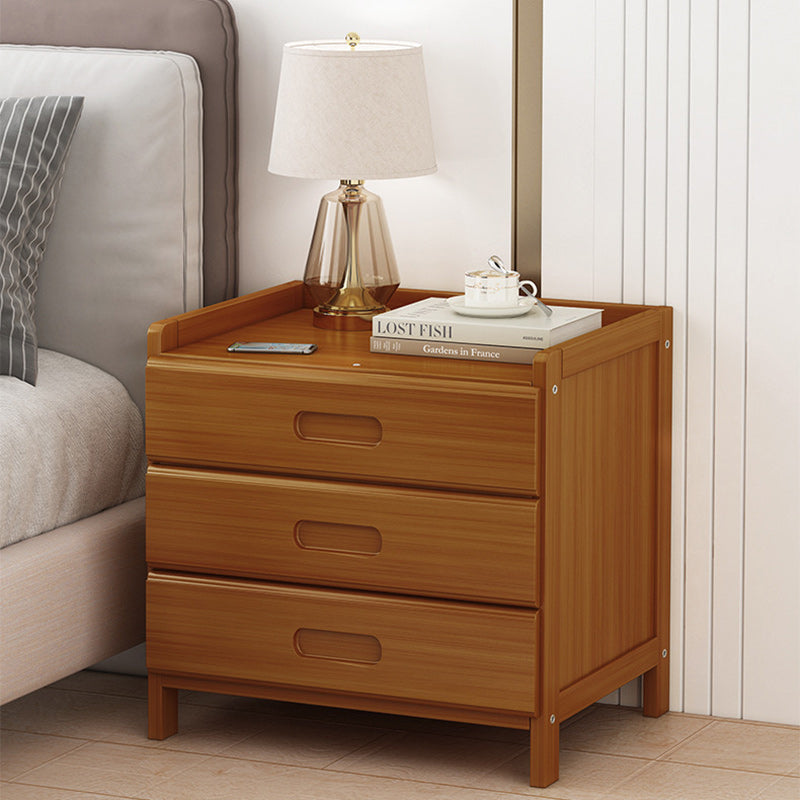 Traditional Japanese-Style Square Bamboo MDF Nightstand with 1/3 Drawer for Bedroom