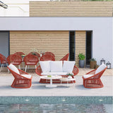 Contemporary Boho Waterproof Woven Rattan Rope Outdoor Coffee Table & Chair Set with Aluminum Alloy Slab – Round and Elliptical Patio Furniture