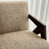 Traditional French-Style Rectangular Accent Chair in Cotton-Linen Fabric with Solid Wood Frame, Backrest and Armrests for Living Room