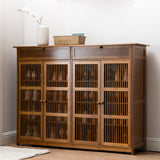 Traditional Rustic Rectangular Bamboo MDF Shoe Storage Cabinet – 2-Cabinet Entryway Organizer