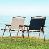 Modern Minimalist Outdoor Folding Chair — Carbon Steel Frame, Square Fabric Seat, Beech Wood Backrest and Armrests