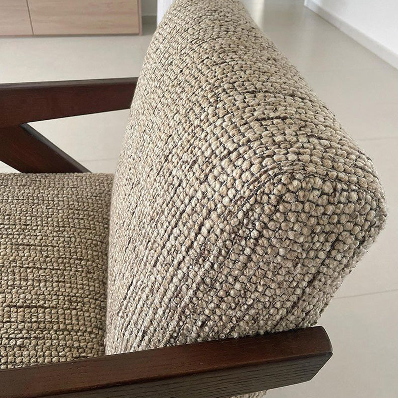 Traditional French-Style Rectangular Accent Chair in Cotton-Linen Fabric with Solid Wood Frame, Backrest and Armrests for Living Room