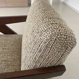 Traditional French-Style Rectangular Accent Chair in Cotton-Linen Fabric with Solid Wood Frame, Backrest and Armrests for Living Room