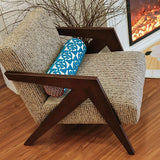 Traditional French-Style Rectangular Accent Chair in Cotton-Linen Fabric with Solid Wood Frame, Backrest and Armrests for Living Room