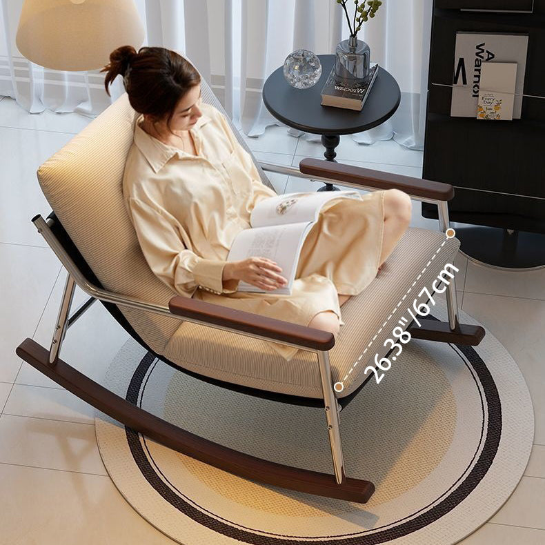 Modern Scandinavian Rocking Chair with Silver-Plated Iron Frame, Corduroy Upholstery, PP Cotton Cushions, and Solid Rubberwood — Ideal for Living Room