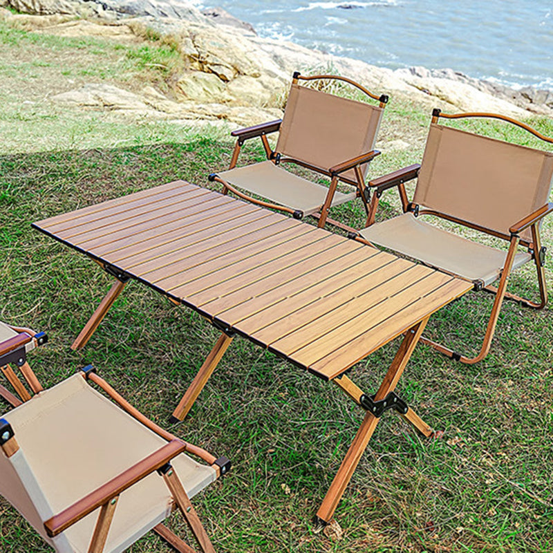 Modern Minimalist Outdoor Folding Chair — Carbon Steel Frame, Square Fabric Seat, Beech Wood Backrest and Armrests