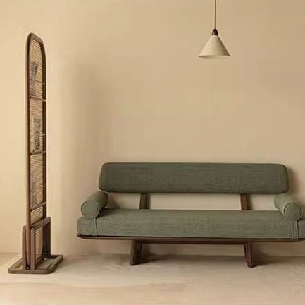 Traditional Chinese-Style Rubberwood Solid Wood Room Divider with PE Rattan Accents and 3-Tier Storage Shelf for Living Room