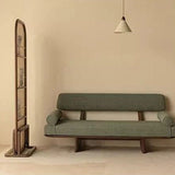 Traditional Chinese-Style Rubberwood Solid Wood Room Divider with PE Rattan Accents and 3-Tier Storage Shelf for Living Room