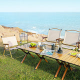 Modern Minimalist Outdoor Folding Chair — Carbon Steel Frame, Square Fabric Seat, Beech Wood Backrest and Armrests