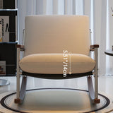 Modern Scandinavian Rocking Chair with Silver-Plated Iron Frame, Corduroy Upholstery, PP Cotton Cushions, and Solid Rubberwood — Ideal for Living Room
