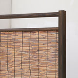 Traditional Chinese Rectangular Reed Room Divider in Solid Pine Wood for Living Room