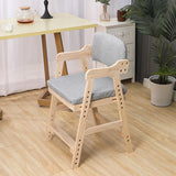 Modern Minimalist Adjustable Kids Chair in Solid Pine Wood with Cotton-Linen Upholstery and Foam Cushion for Bedroom