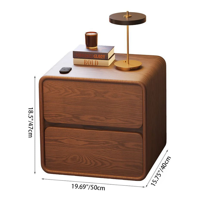 Modern Minimalist Rectangular Nightstand with 2 Drawers - MDF with Cat-Scratch-Resistant Leather Surface and Solid Wood Accents for Bedroom