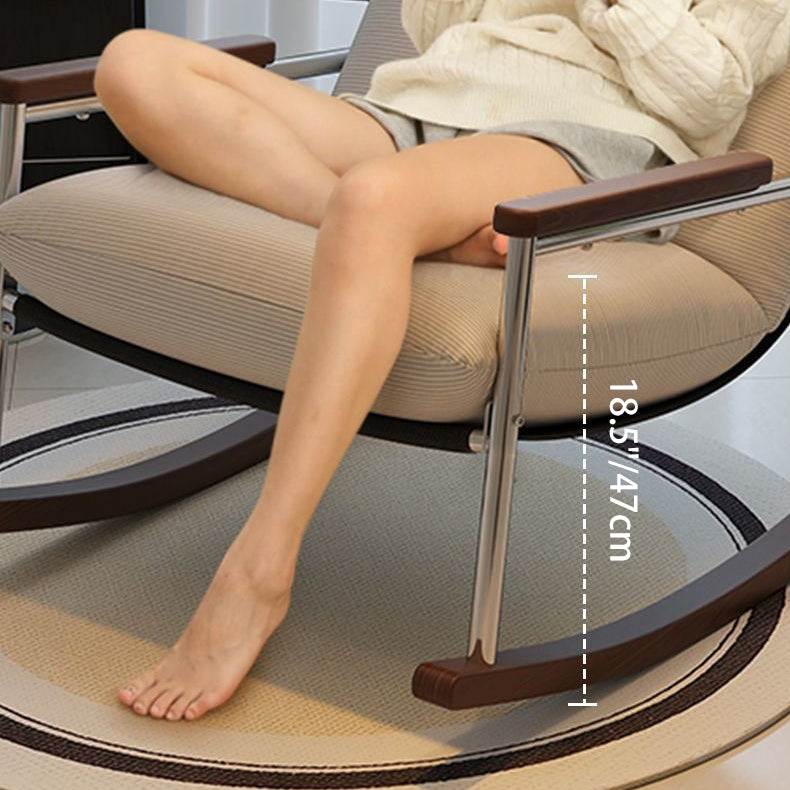 Modern Scandinavian Rocking Chair with Silver-Plated Iron Frame, Corduroy Upholstery, PP Cotton Cushions, and Solid Rubberwood — Ideal for Living Room