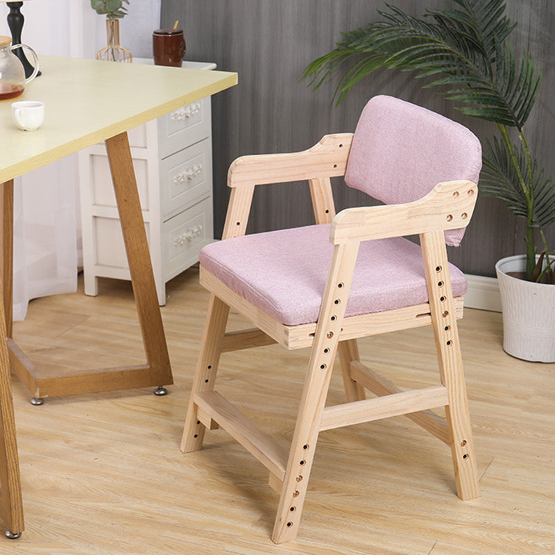 Modern Minimalist Adjustable Kids Chair in Solid Pine Wood with Cotton-Linen Upholstery and Foam Cushion for Bedroom